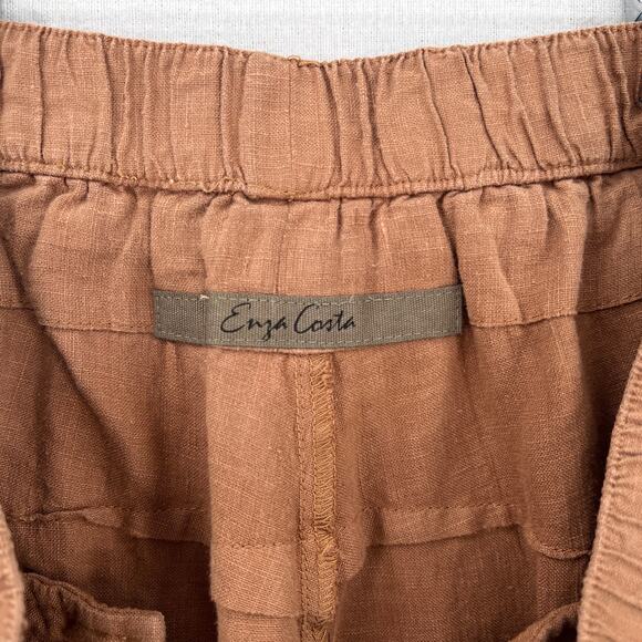 ENZA COSTA French Linen Drawcord Droprise Pants Womens Medium Brown Drop Crotch - Picture 9 of 16